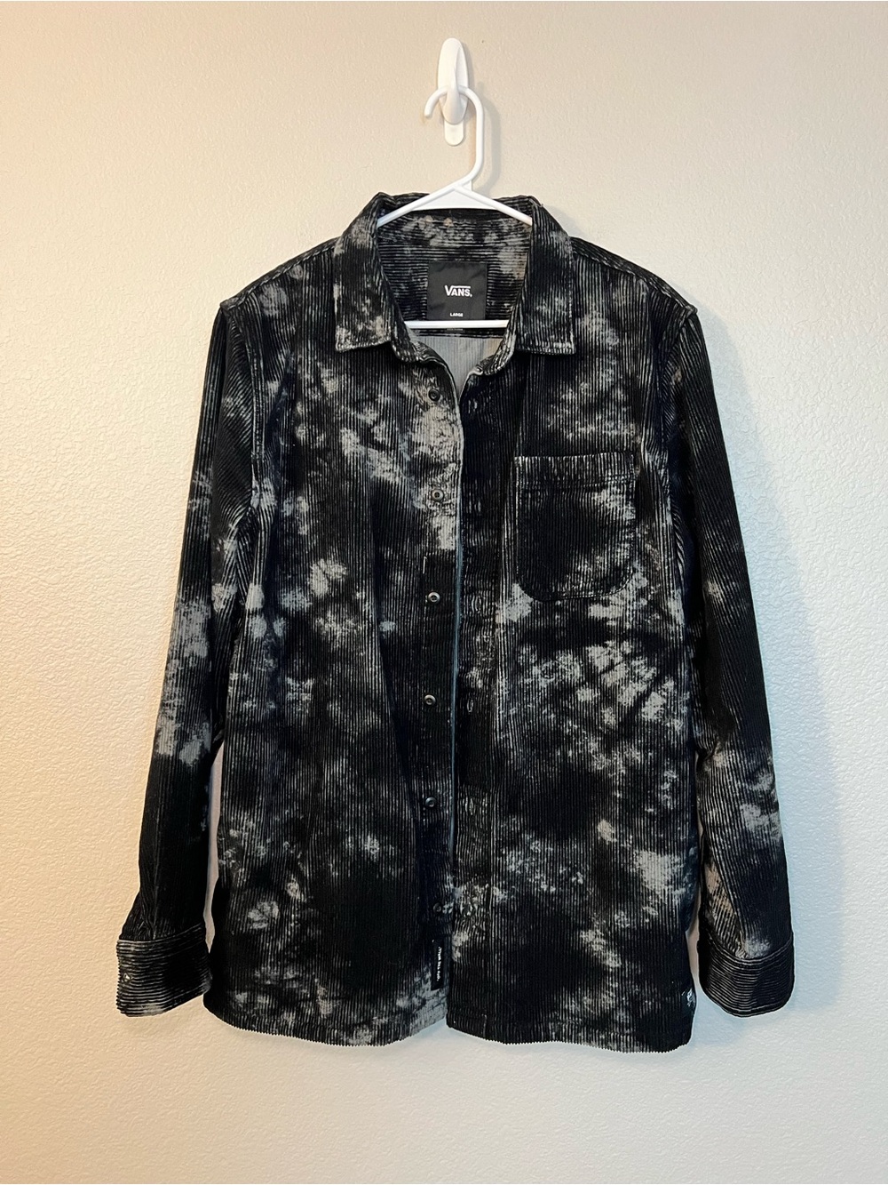 Vans Tie Dye Corduroy Shirt Jacket Mens Large Black Acid Wash Shacket NWOT